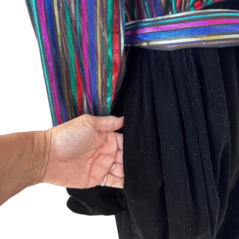Christa New York Vintage Metallic‎ Striped Velvet Gown Maxi Shirt Dress Size 10 - Picture 6 of 16